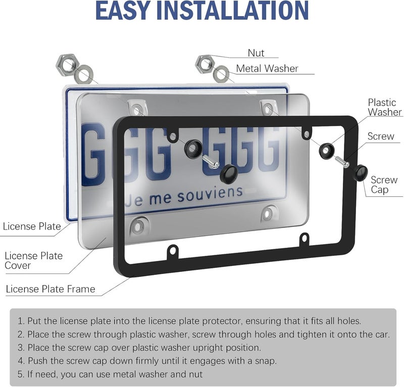 jalan 2 Pack License Plate Protector, Plastic Car Front/Rear License Plate Protector with Screws Caps, Universal Car Accessories for Most Cars - Image 3